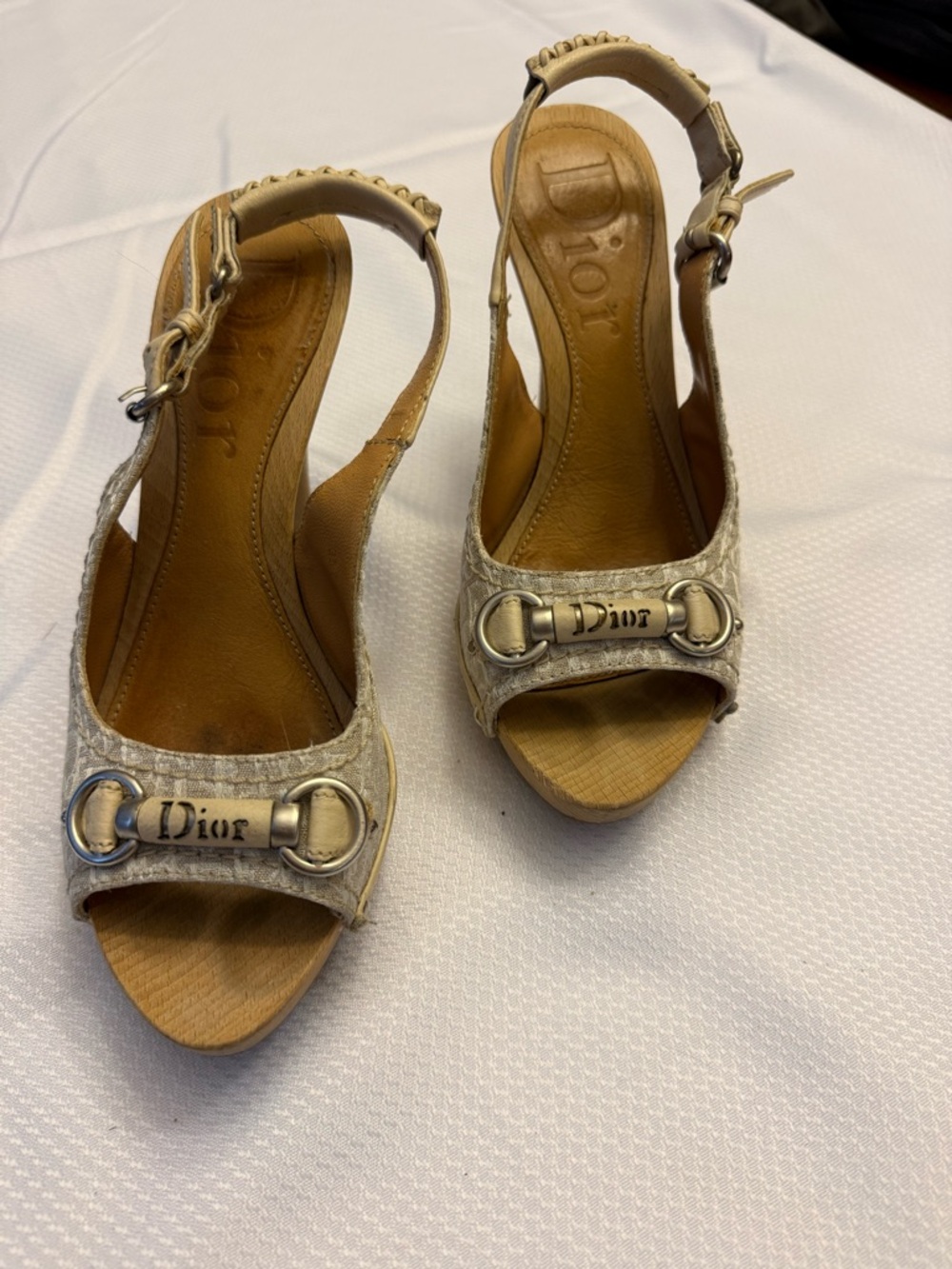 Dior Beige Leather Slingback Heels with Logo Hardware